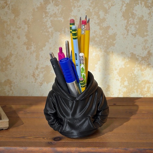 Handmade Accessories - Mini Hoodie Pencil Holder 3D Printed Desk Organizer Black PLA Pen Holder Office